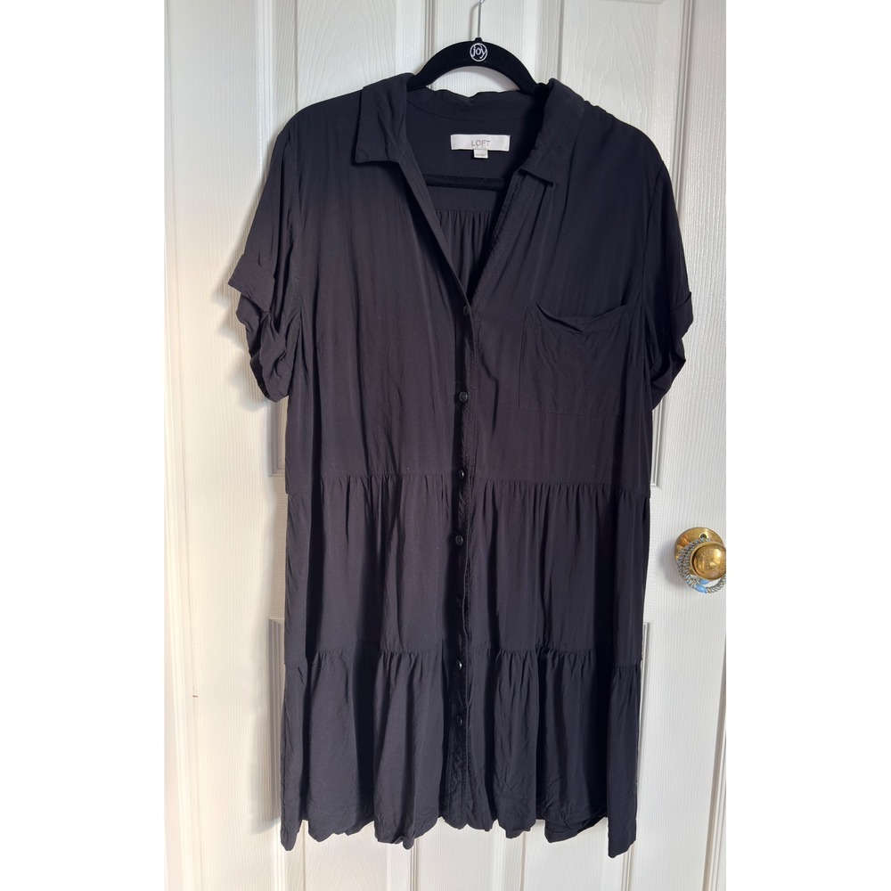 LOFT Tiered Pocket Black Short Sleeve Shirt Dress Size XXL - Picture 4 of 10